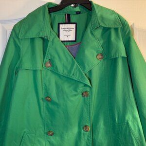 Tommy Hilfiger Green Trench Coat Women Large Double Breasted Jacket Classic
